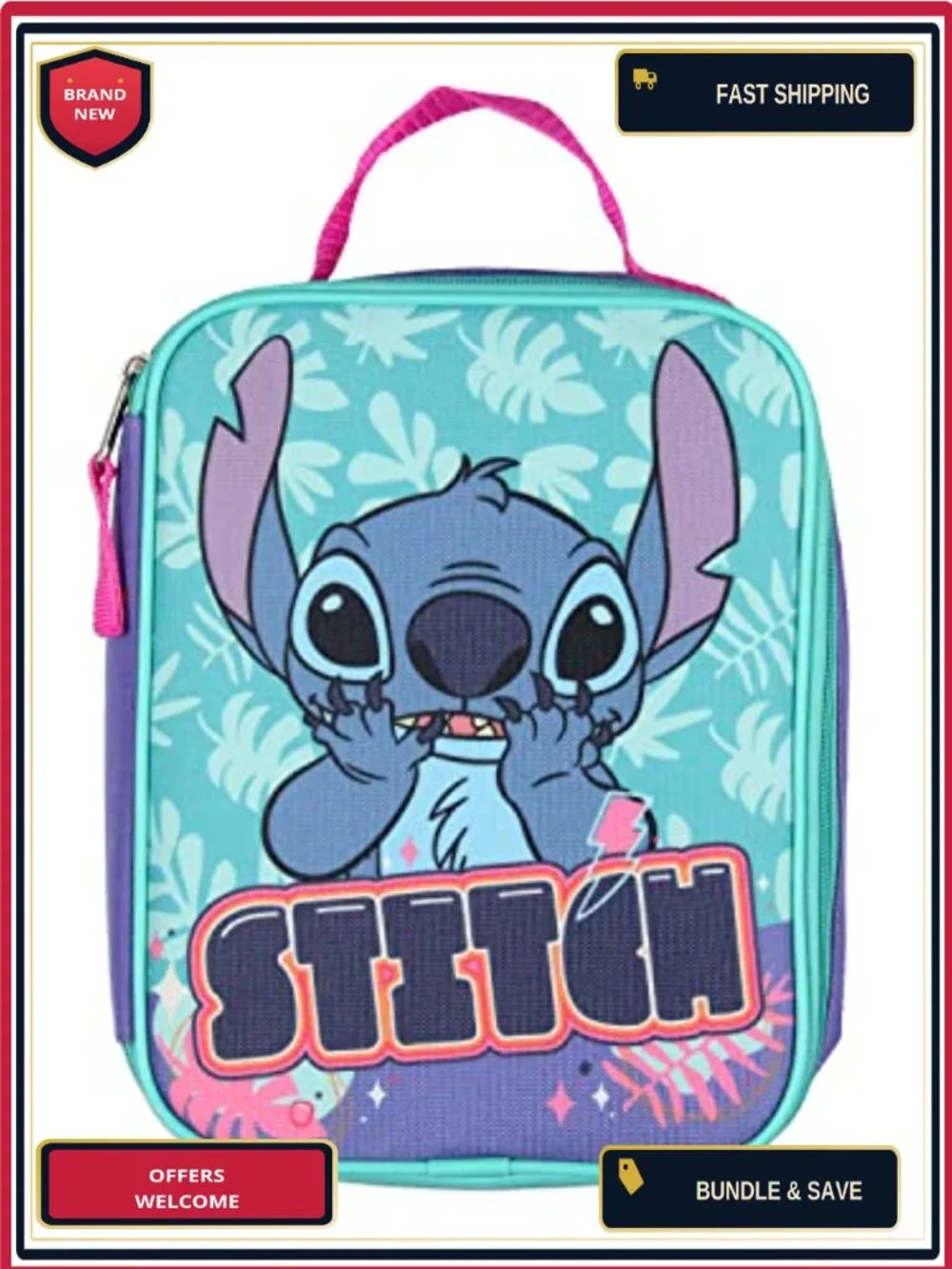 Disney Lilo & Stitch 5-Piece Backpack Set with Lunch Box, Pencil Case, Key